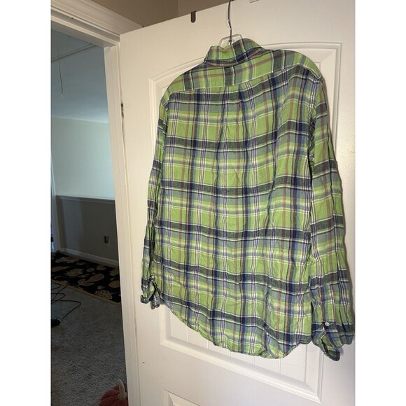 Ralph Lauren Mens 100% Linen Plaid Shirt Sz L Button down classic ocean wash - Picture 2 of 5